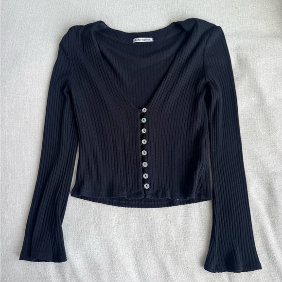 Reformation Black Ribbed Button-Up Top - Gellar Top - Picture 2 of 3